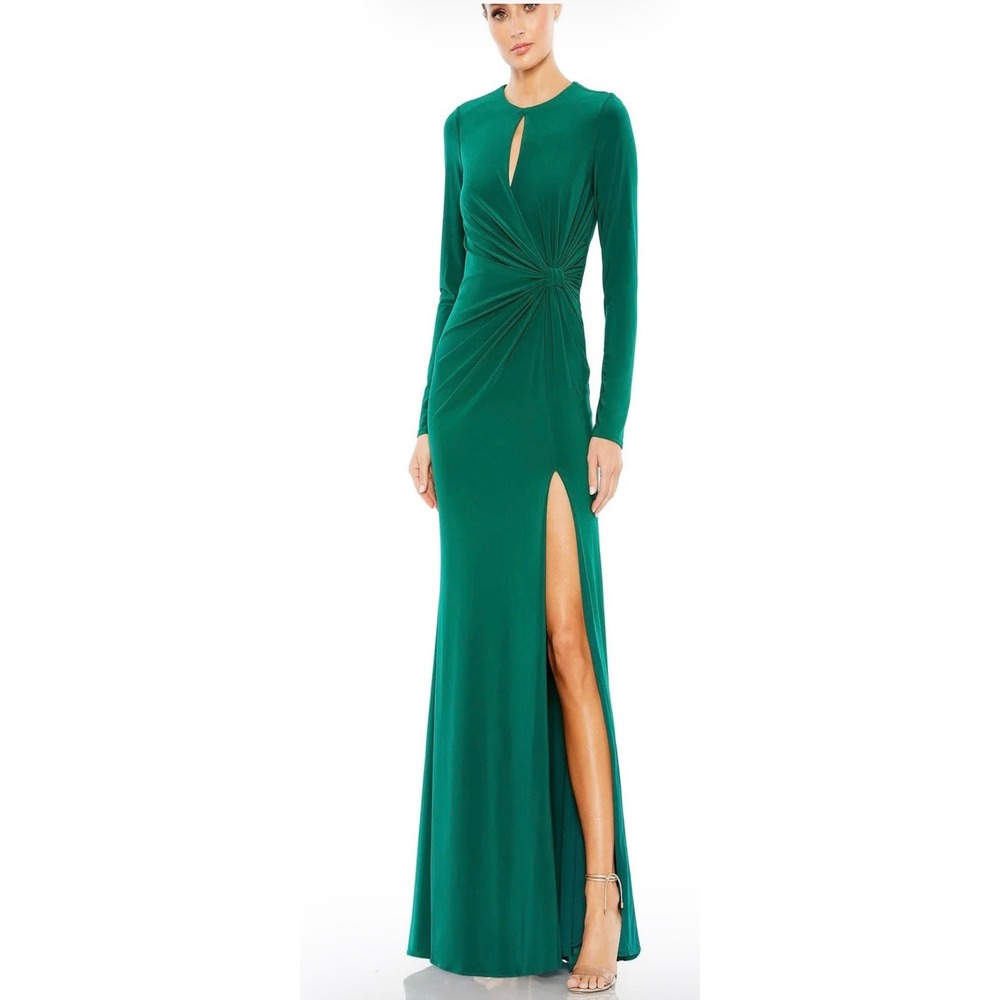 IEENA for Mac Duggal Emerald Green Long Sleeve Draped Jersey Gown NWT Size 2